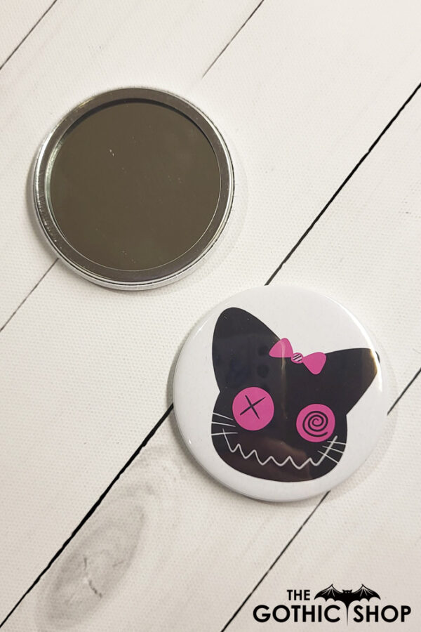 Zombie Cat Pink Gothic Compact Mirror