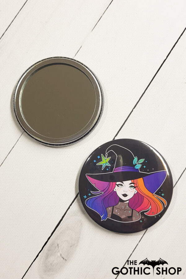 Iridescent Hair Witch with Leaves Witchy Gothic Compact Mirror