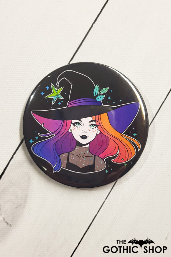 Iridescent Hair Witch with Leaves Witchy Gothic Compact Mirror