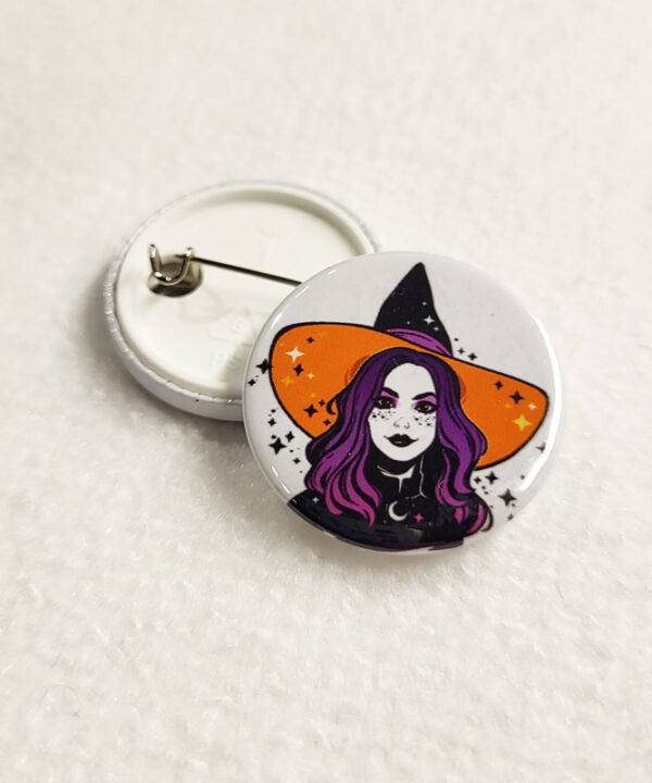 Beatrice Witch with Ombre Purple Hair Gothic Pin Badge