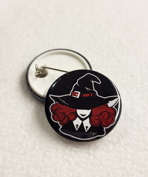 Red Hair Witch Cross Collar Gothic Pin Badge