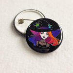 Iridescent Hair Witch with Leaves Gothic Pin Badge