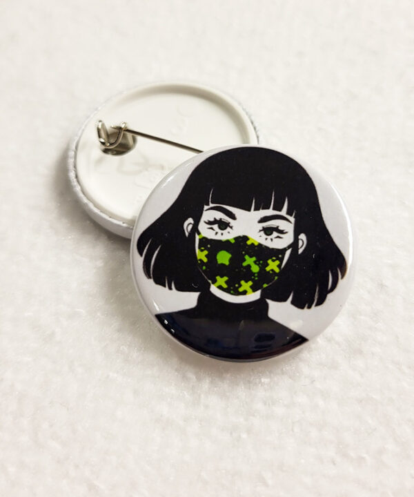 Green Cross Mask Goth Girl Gothic Pin Badge