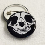 White Vampire Cat Skull Gothic Pin Badge
