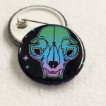 Green Blue Pink Cat Skull Gothic Pin Badge
