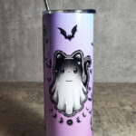 Cat Ghost Crystal Moon Purple Blue Gothic Halloween Skinny Tumbler