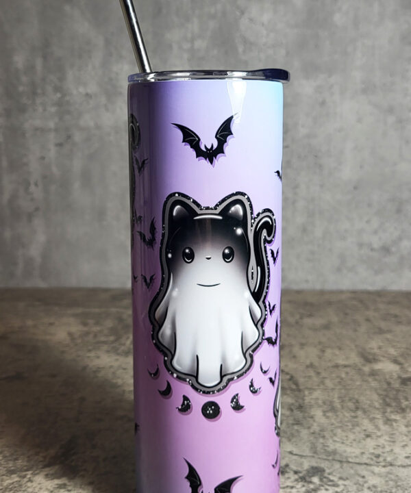 Cat Ghost Crystal Moon Purple Blue Gothic Halloween Skinny Tumbler