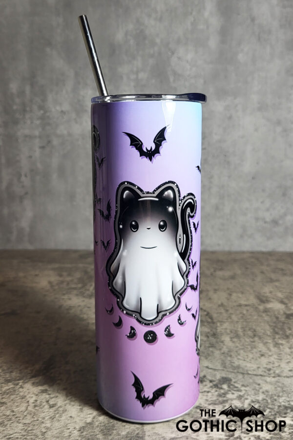 Cat Ghost Crystal Moon Purple Blue Gothic Halloween Skinny Tumbler