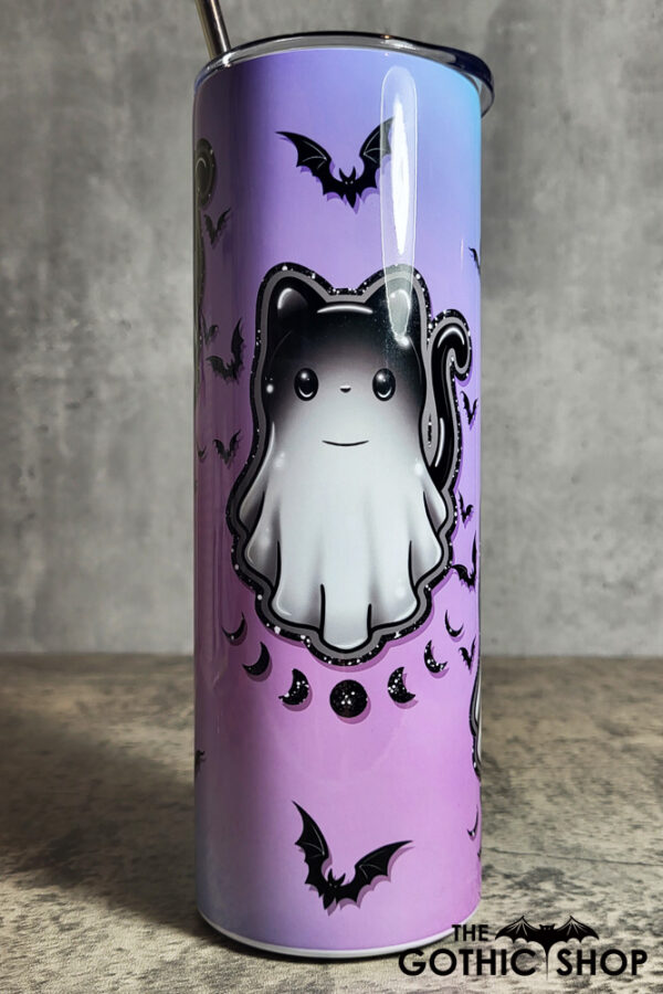 Cat Ghost Crystal Moon Purple Blue Gothic Halloween Skinny Tumbler