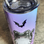 Cat Ghost Crystal Moon Purple Blue Gothic Halloween Skinny Tumbler