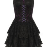Dark in Love Oriana Purple Velvet Black Lace Gothic Lolita Mini Dress