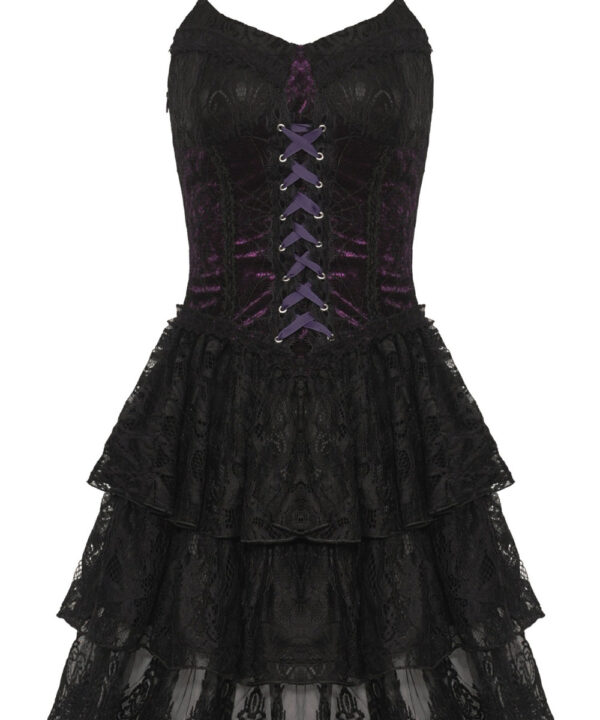 Dark in Love Oriana Purple Velvet Black Lace Gothic Lolita Mini Dress