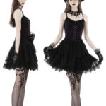 Dark in Love Oriana Purple Velvet Black Lace Gothic Lolita Mini Dress