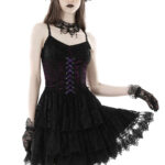 Dark in Love Oriana Purple Velvet Black Lace Gothic Lolita Mini Dress