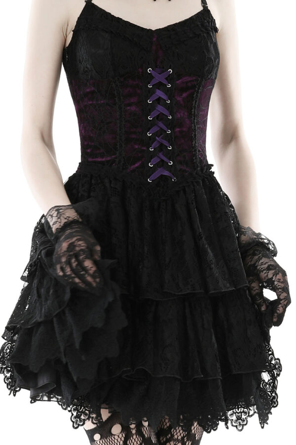 Dark in Love Oriana Purple Velvet Black Lace Gothic Lolita Mini Dress