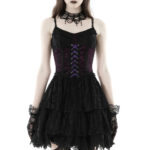 Dark in Love Oriana Purple Velvet Black Lace Gothic Lolita Mini Dress