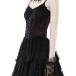 Dark in Love Oriana Purple Velvet Black Lace Gothic Lolita Mini Dress