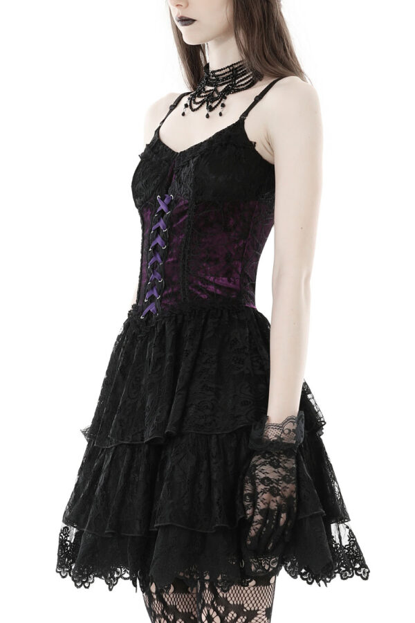 Dark in Love Oriana Purple Velvet Black Lace Gothic Lolita Mini Dress