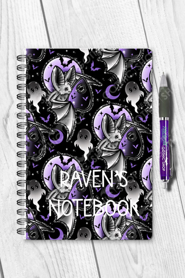 spooky eve bat & ghosts personalised gothic a5 notebook journal