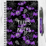 purple bats & cobwebs personalised gothic a5 notebook journal with option to personalise
