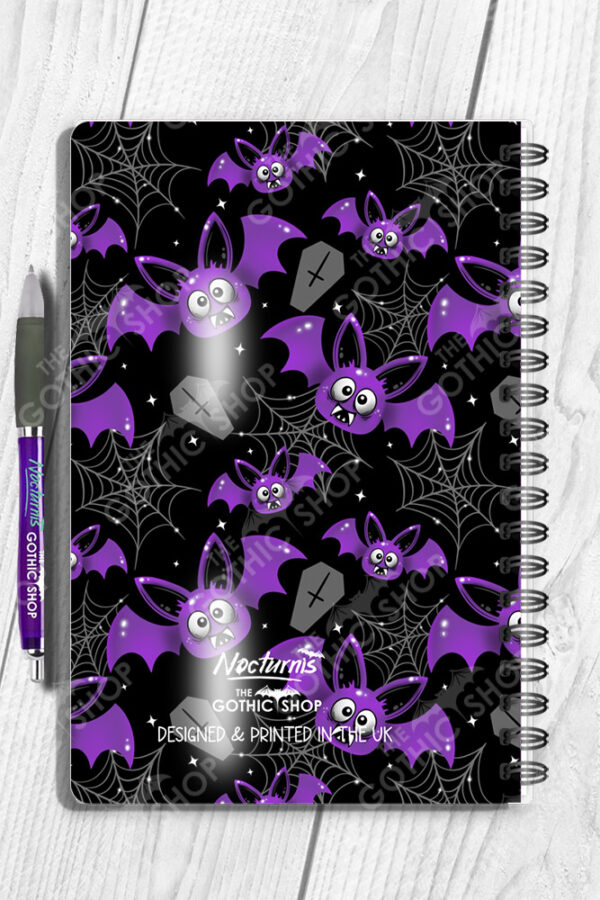 purple bats & cobwebs personalised gothic a5 notebook journal with option to personalise