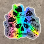 Skull with Mushrooms Large Holographic Witchy Gothic Sticker