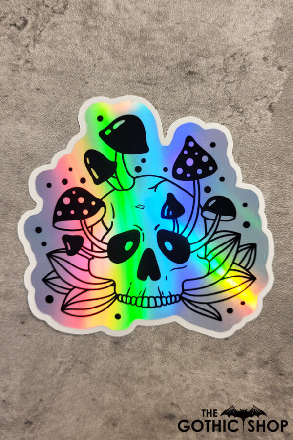Skull with Mushrooms Large Holographic Witchy Gothic Sticker