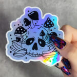 Skull with Mushrooms Large Holographic Witchy Gothic Sticker