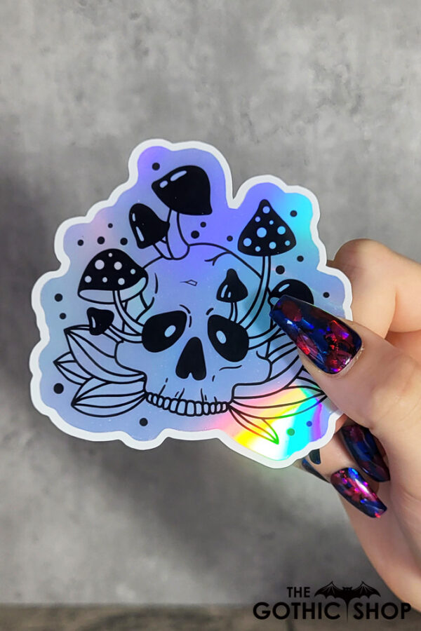 Skull with Mushrooms Large Holographic Witchy Gothic Sticker