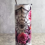 Cobweb & Roses Gothic Halloween Skinny Tumbler