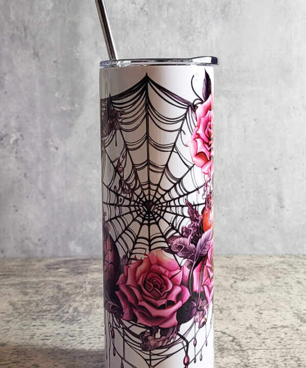 Cobweb & Roses Gothic Halloween Skinny Tumbler