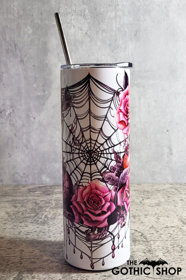 Cobweb & Roses Gothic Halloween Skinny Tumbler