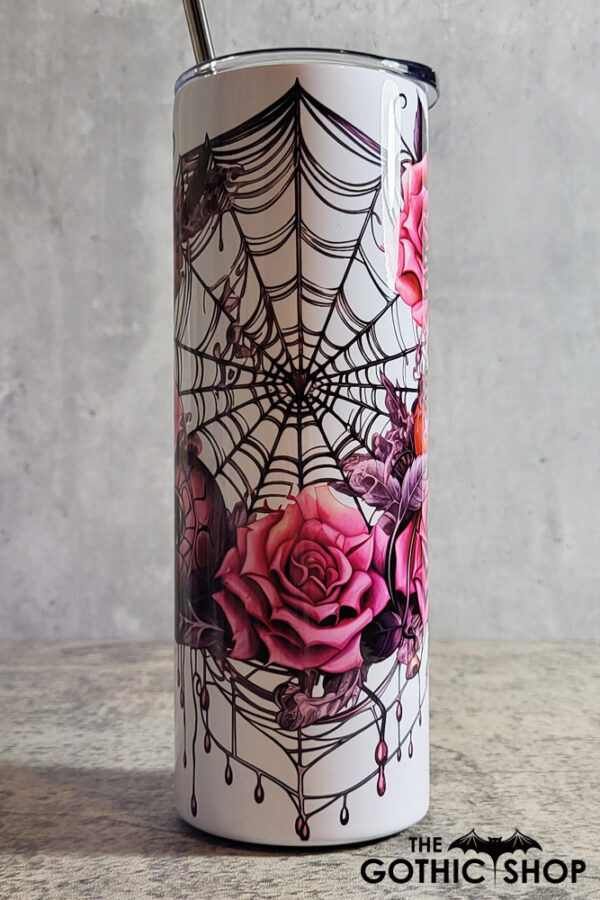 Cobweb & Roses Gothic Halloween Skinny Tumbler