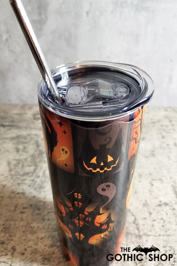 skatty patch orange gothic halloween 20oz straight tumbler