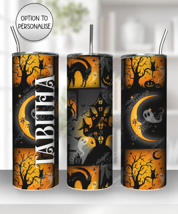 skatty patch orange gothic halloween 20oz straight tumbler with option to personalise