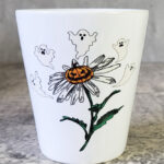 Spooky Pumpkin Daisy Gothic Halloween Plant Pot