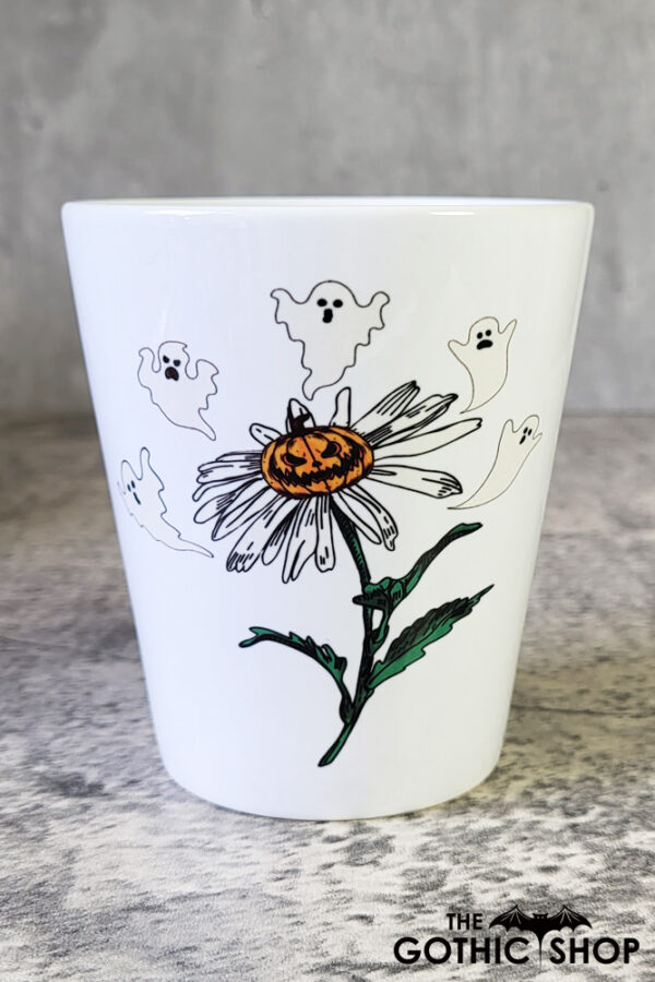 Spooky Pumpkin Daisy Gothic Halloween Plant Pot