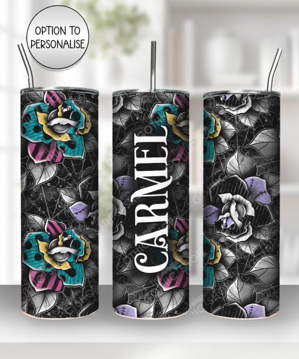 nightmare & purple roses gothic halloween 20oz straight tumbler with option to personalise
