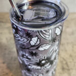 Floral Death Moths Grey Gothic Halloween Skinny Tumbler