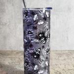 Floral Death Moths Grey Gothic Halloween Skinny Tumbler