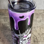 Dead Inside Skeleton Coffin Purple Glitter Gothic Halloween Skinny Tumbler