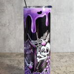 Dead Inside Skeleton Coffin Purple Glitter Gothic Halloween Skinny Tumbler