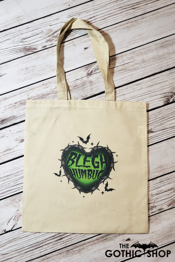 BLEGH Humbug Barbed Green Heart Gothic Print Shopping Tote Bag