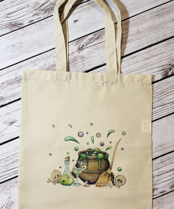 Bubbling Cauldron Gothic Witchy Print Shopping Tote Bag