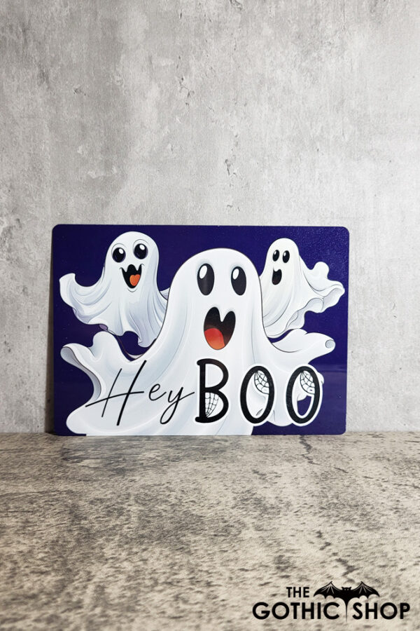 Hey Boo Big Ghosts Gothic Witchy Halloween SMALL Metal Sign