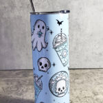 Ghostbucks Ghosties Blue Gothic Print Skinny Tumbler