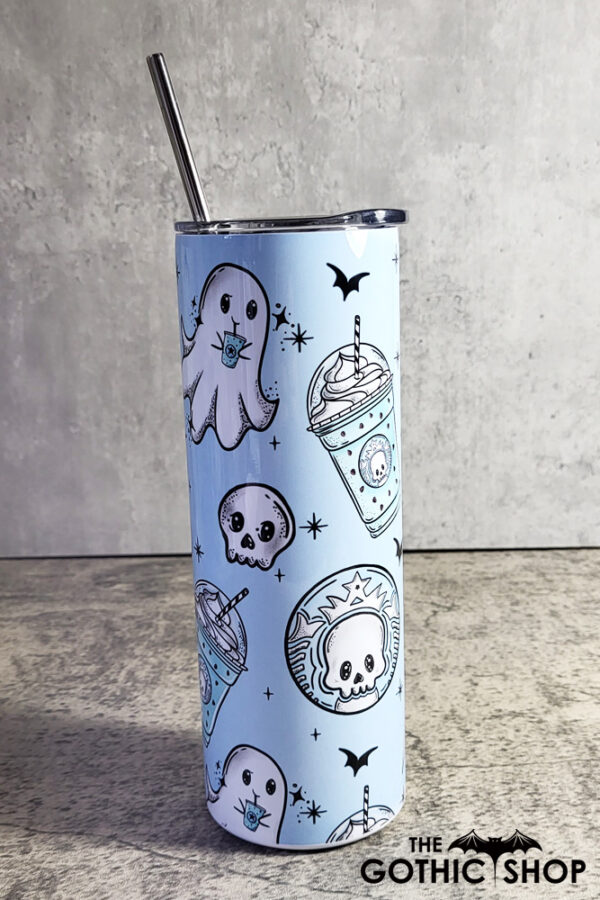 Ghostbucks Ghosties Blue Gothic Print Skinny Tumbler
