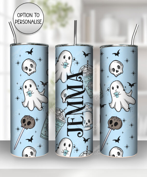 ghostbucks ghosties blue gothic print 20oz straight tumbler with option to personalise