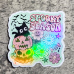 Spooky Season Pumpkins & Flowers Holographic Retro Halloween Sticker
