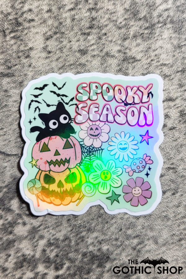 Spooky Season Pumpkins & Flowers Holographic Retro Halloween Sticker